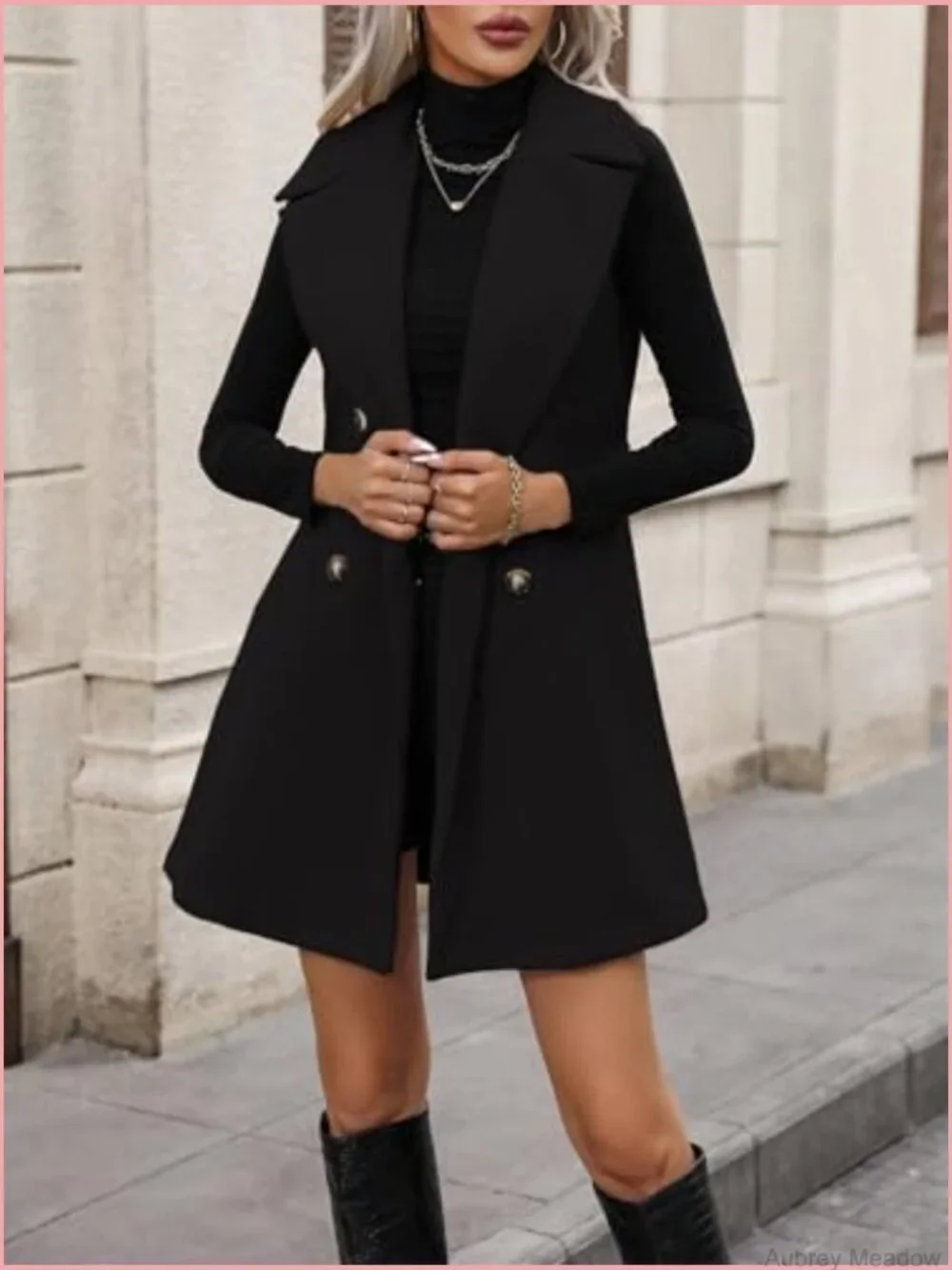 Wool Long Vest Sleeveless Blazer Double Breasted Trench Coat with Belt Fall